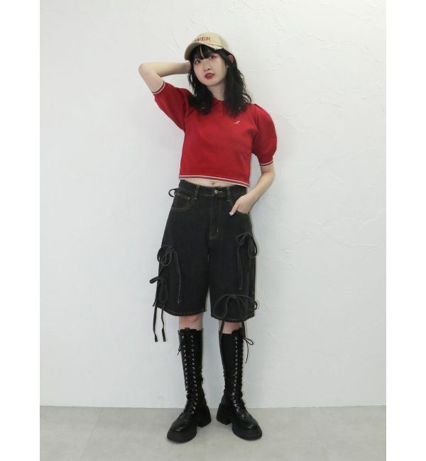 jouetie「ワイドリボンハーフパンツ」|デニム|