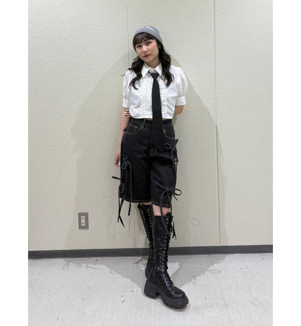 jouetie「ワイドリボンハーフパンツ」|デニム|