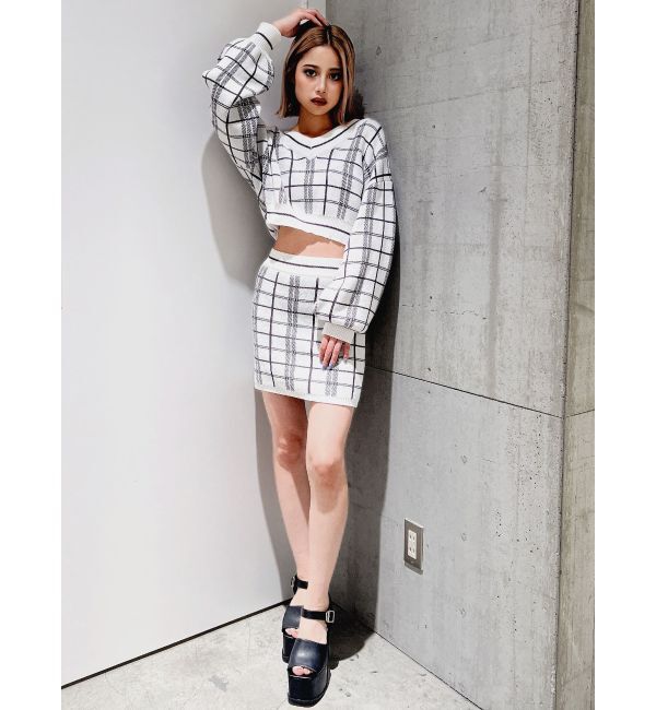GYDA「CHECK PATTERN ニットスカートライクショートパンツ」|スカート|