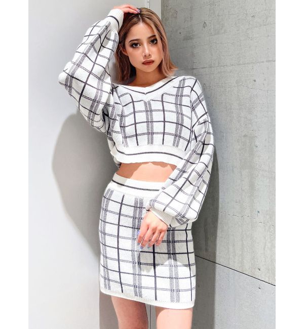 GYDA「CHECK PATTERN ニットスカートライクショートパンツ」|スカート|
