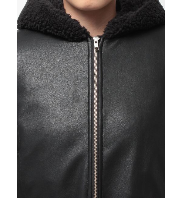 GYDA「Hoodie Fake Leatherコート」|ブルゾン・スタジャン|