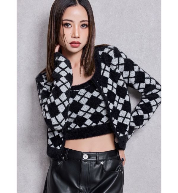 GYDA「Argyll patternミニシャギーニットカーディガン」|カーディガン|