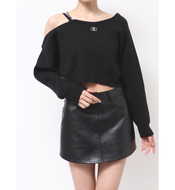 GYDA「Symmetry GYDAワンショルチェーンニットトップス」|ニット・セーター|ブラック