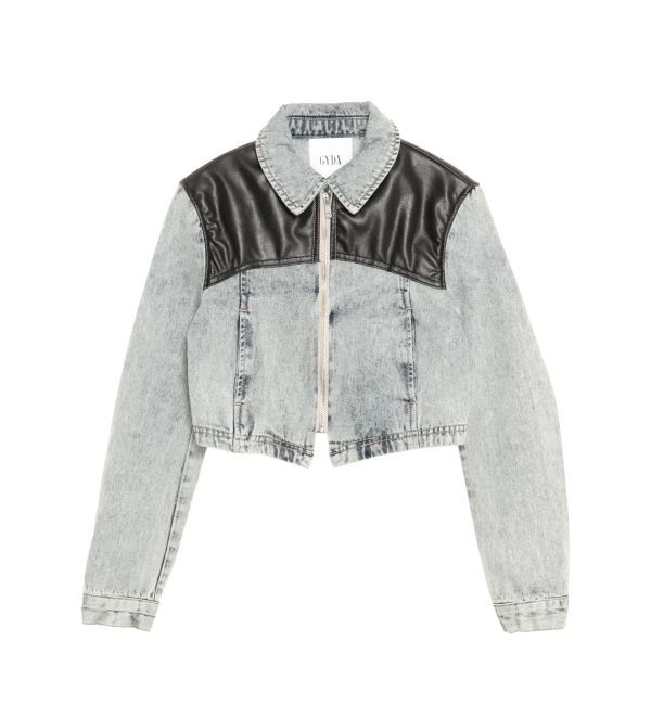 GYDA「【TINY】フェイクレザードッキングデニムZIPショートジャケット」|デニムジャケット|