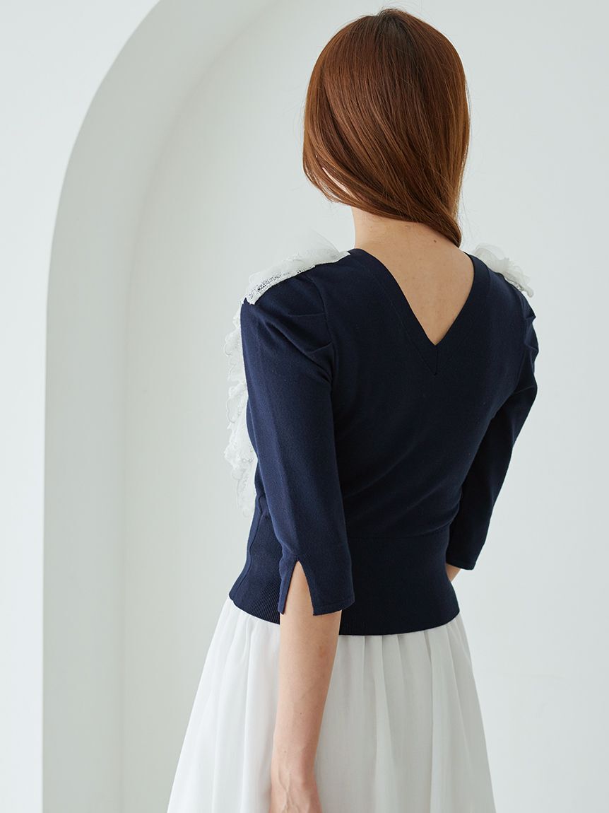 SNIDEL「チュールフリルニットプルオーバー」|ニット・セーター|