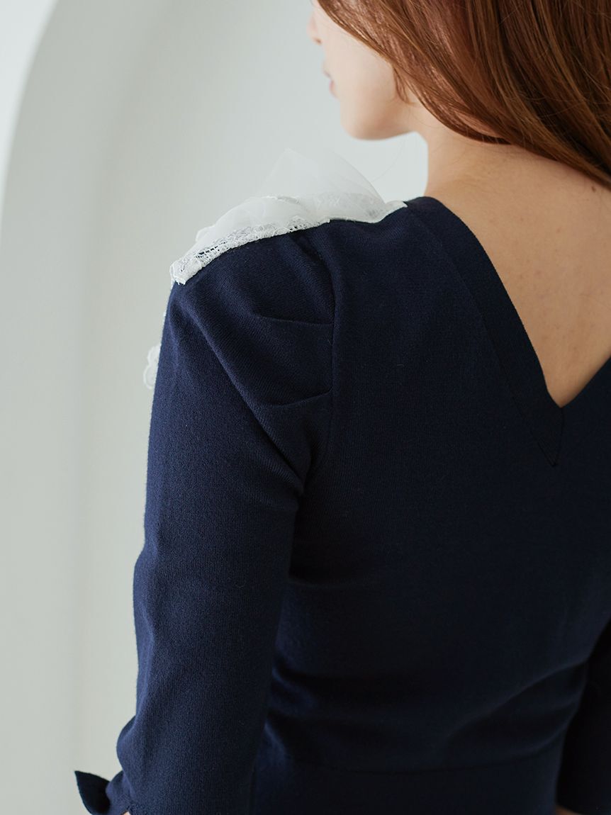 SNIDEL「チュールフリルニットプルオーバー」|ニット・セーター|