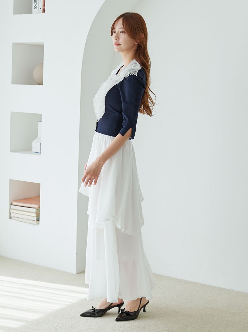 SNIDEL「チュールフリルニットプルオーバー」|ニット・セーター|