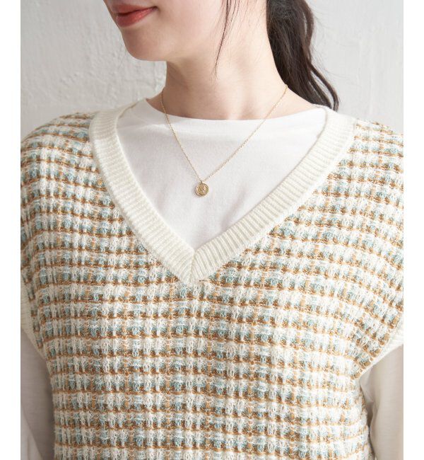 ikka「【2点セット】ブークレMIXニットベストアンサンブル」|ニット・セーター|