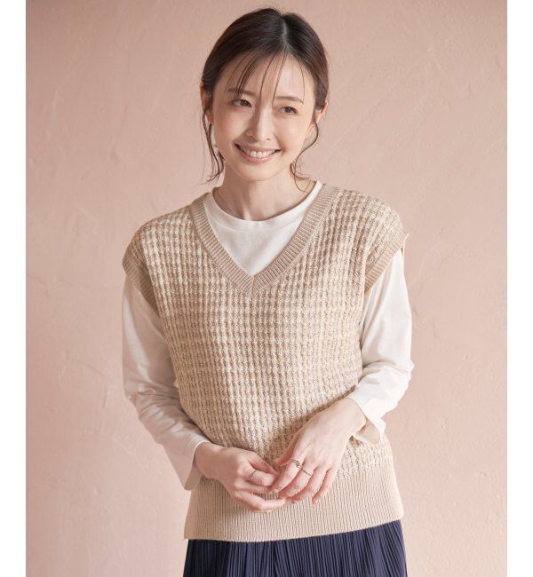 ikka「【2点セット】ブークレMIXニットベストアンサンブル」|ニット・セーター|