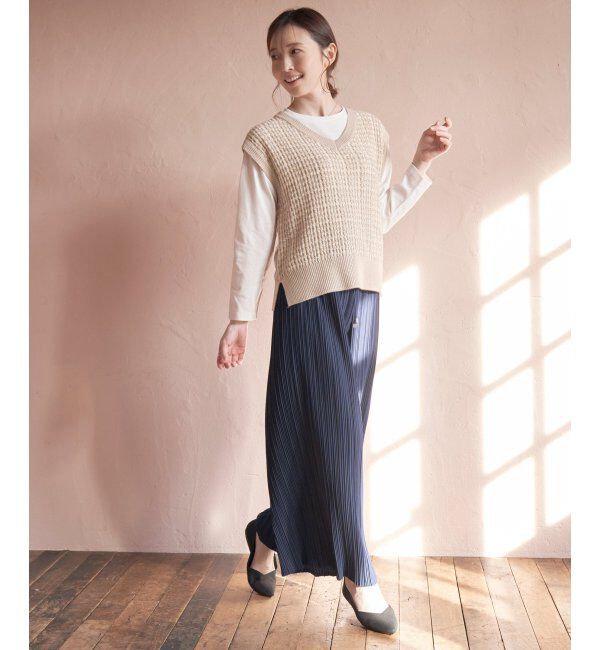 ikka「【2点セット】ブークレMIXニットベストアンサンブル」|ニット・セーター|