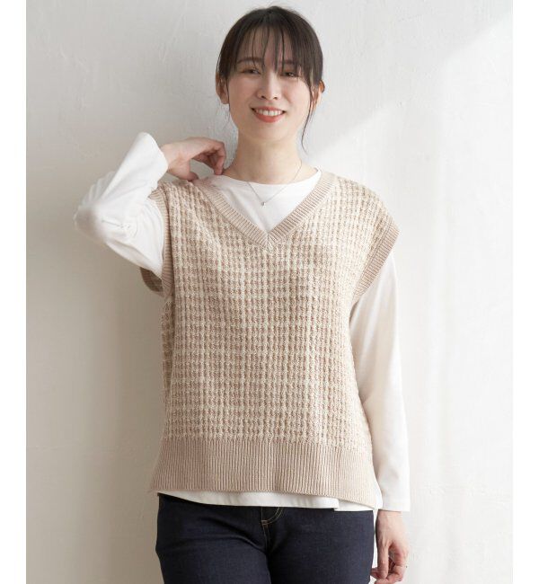 ikka「【2点セット】ブークレMIXニットベストアンサンブル」|ニット・セーター|