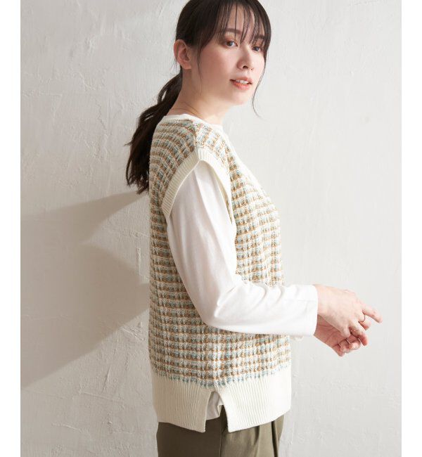 ikka「【2点セット】ブークレMIXニットベストアンサンブル」|ニット・セーター|
