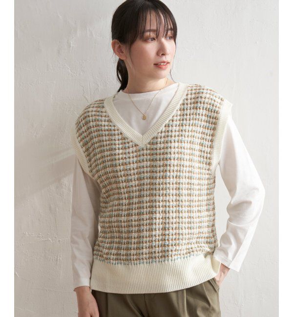 ikka「【2点セット】ブークレMIXニットベストアンサンブル」|ニット・セーター|