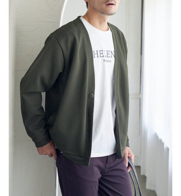 ikka「パイナップルワンボタンカーデ」|カーディガン|オリーブ