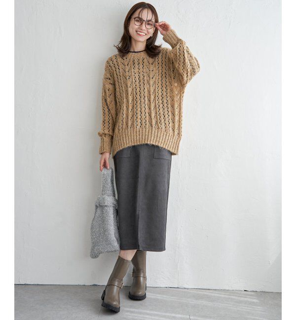 ikka「ラメリリヤーン透かし編みプルオーバー」|プルオーバー|