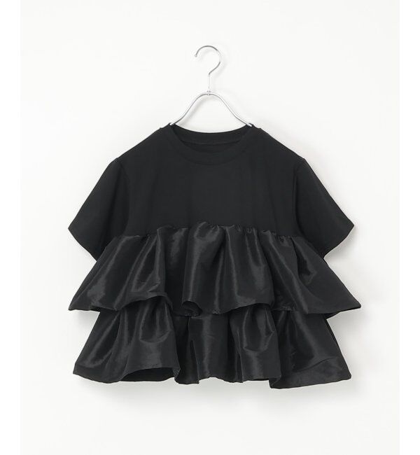 VENCE share style「天竺ナイロンドッキングフリルTシャツ」|Tシャツ・カットソー|ブラック