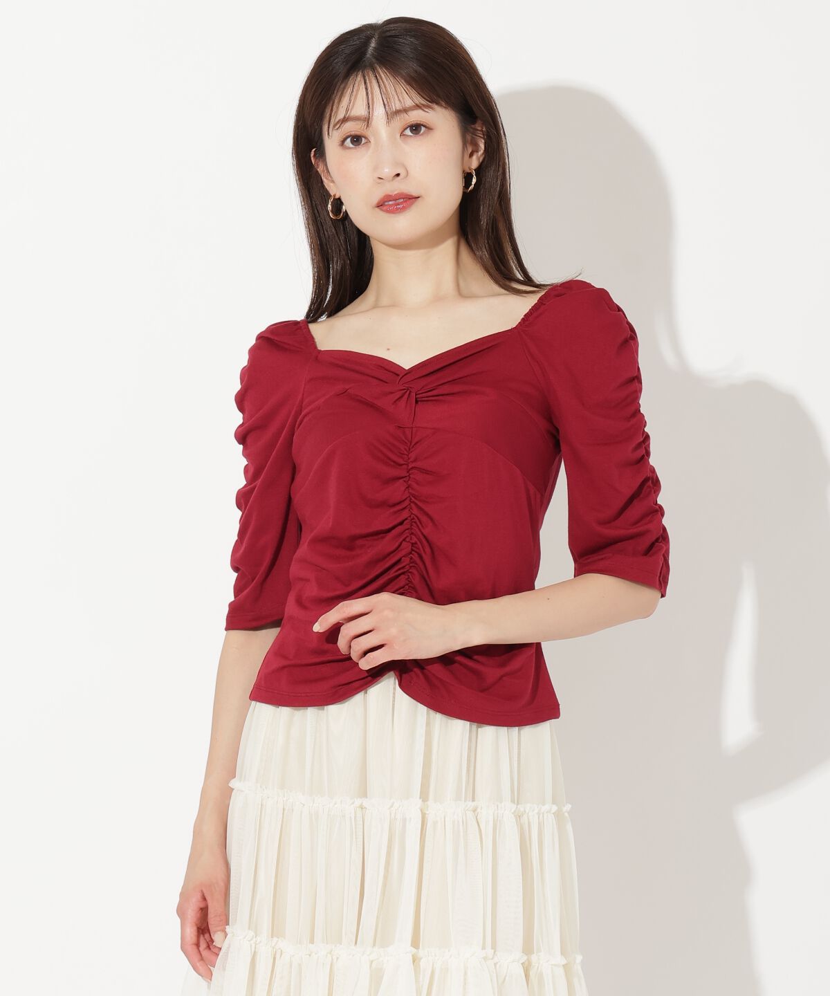 アンドクチュール「フロントクロスギャザーTシャツ」|Tシャツ・カットソー|