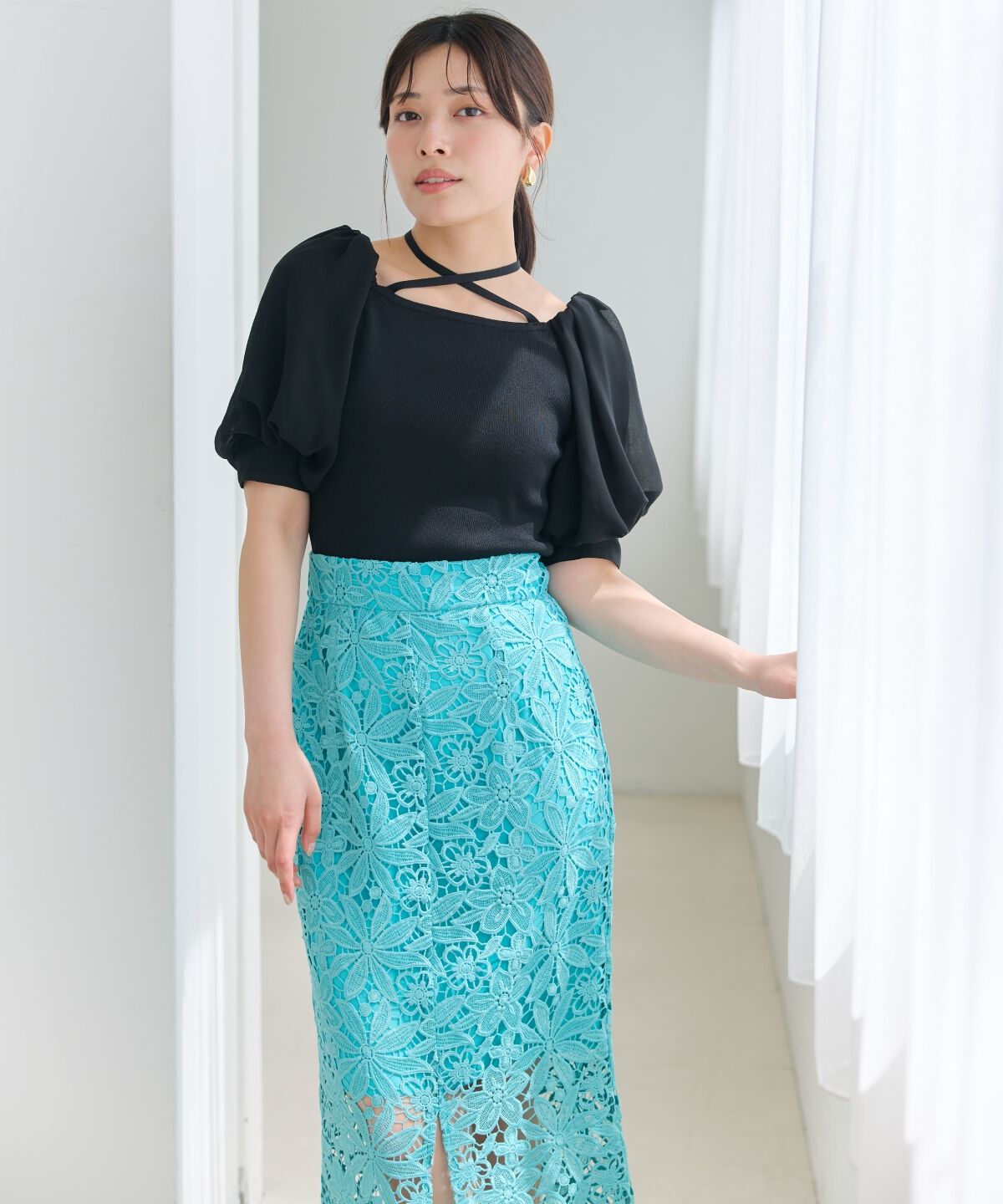 アンドクチュール「ケミカルレースタイトスカート」|タイト|