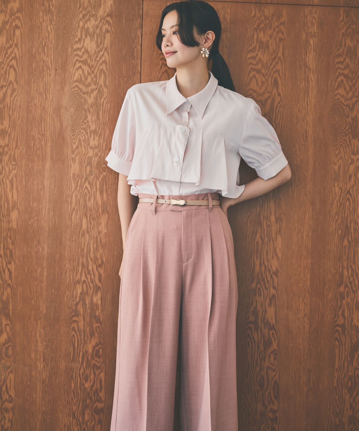 アンドクチュール「2タックワイドパンツ」|その他|ピンク