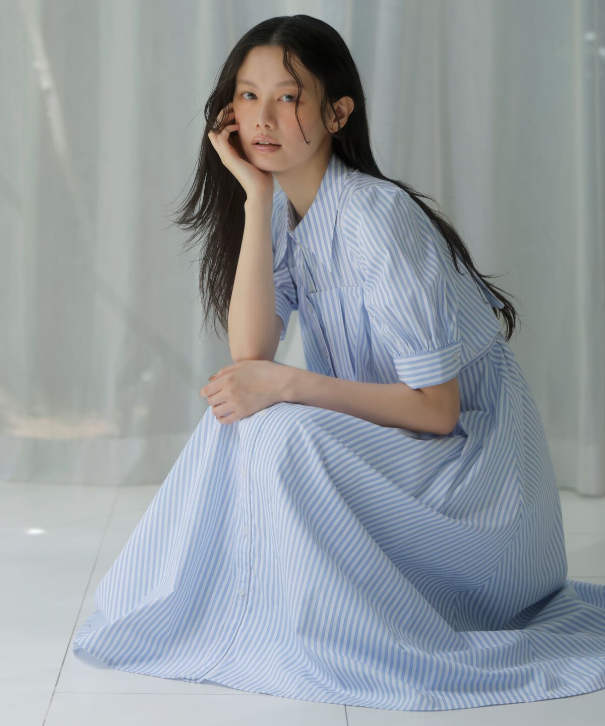 アンドクチュール「ビスチェ切替ストライプシャツワンピース」|ワンピース|purpleborderｽﾄﾗｲﾌﾟ