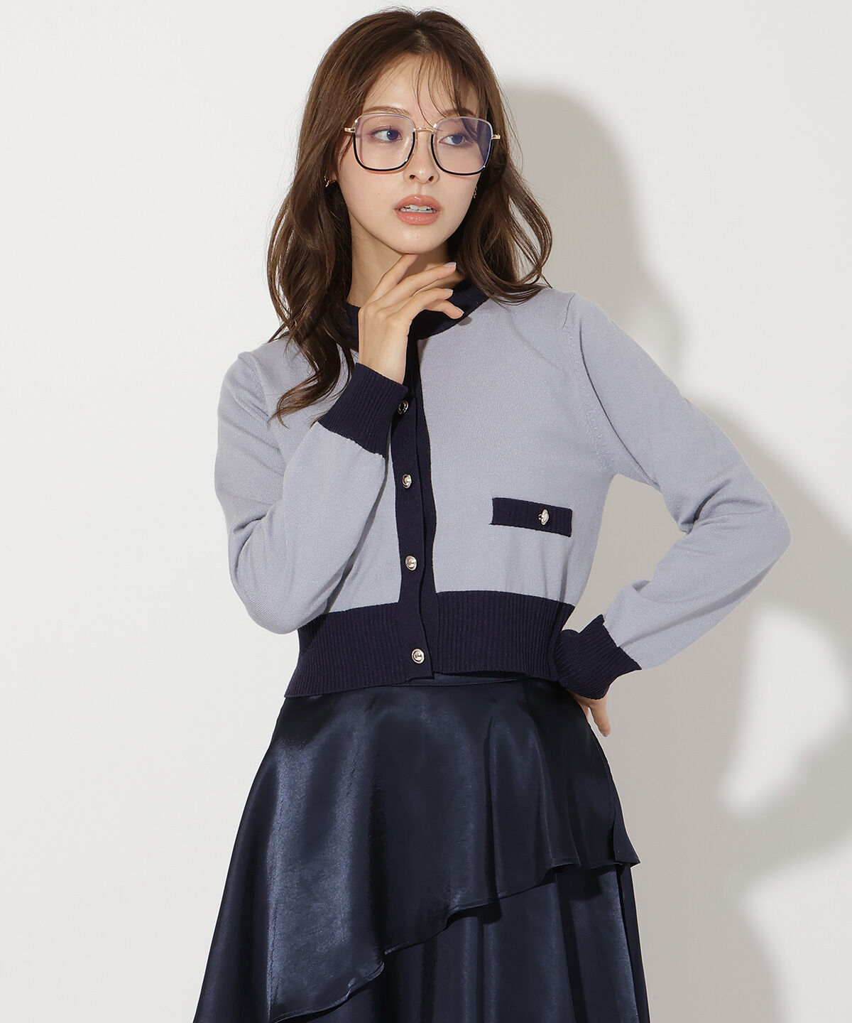 アンドクチュール「バイカラーアンサンブルニット」|カーディガン|