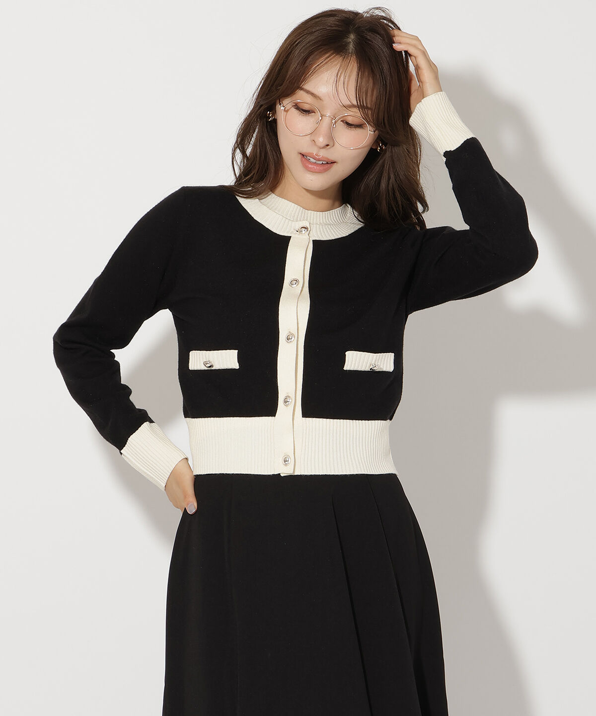 アンドクチュール「バイカラーアンサンブルニット」|カーディガン|