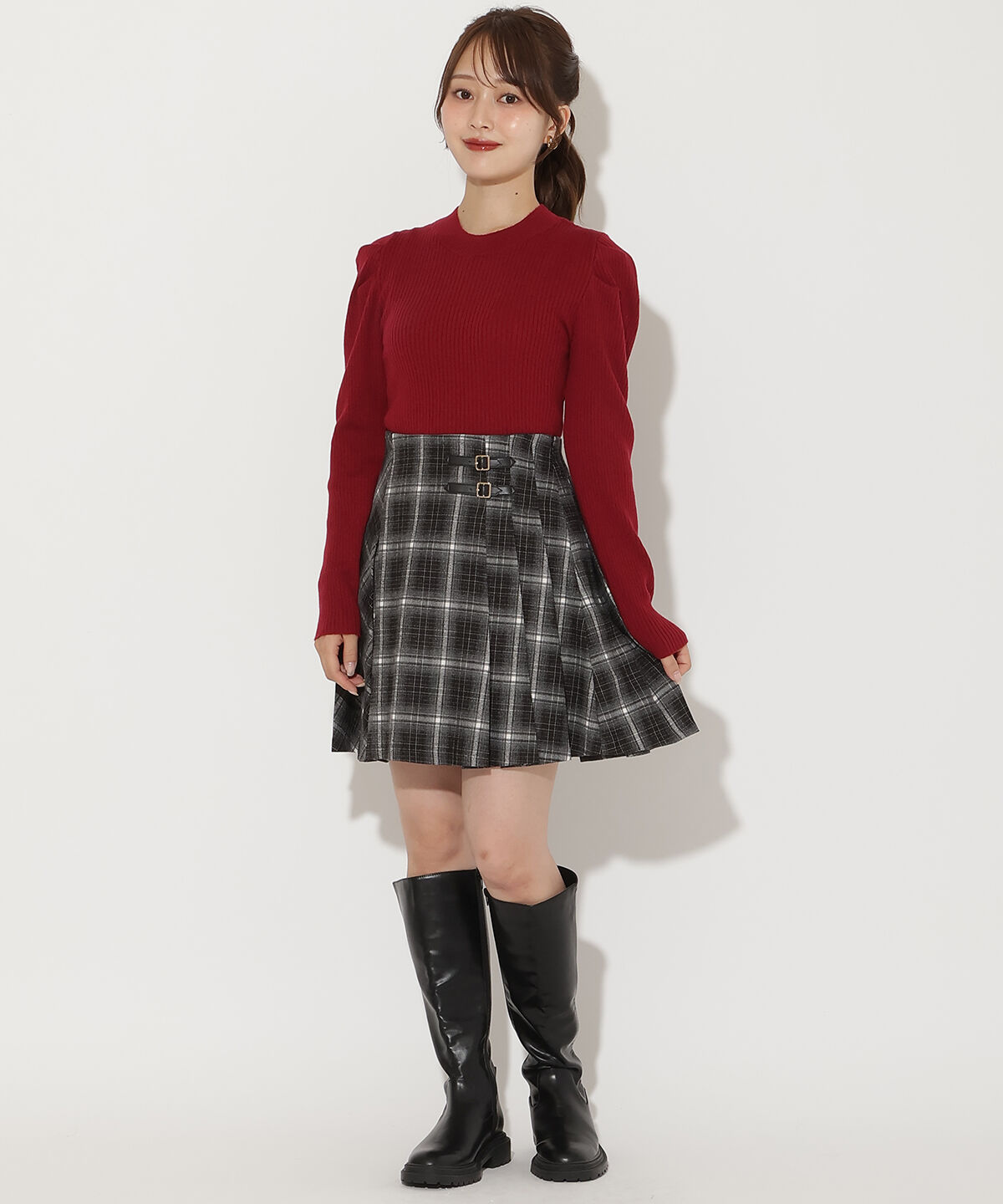 アンドクチュール「肩ギャザーハイネックリブニット」|ニット・セーター|