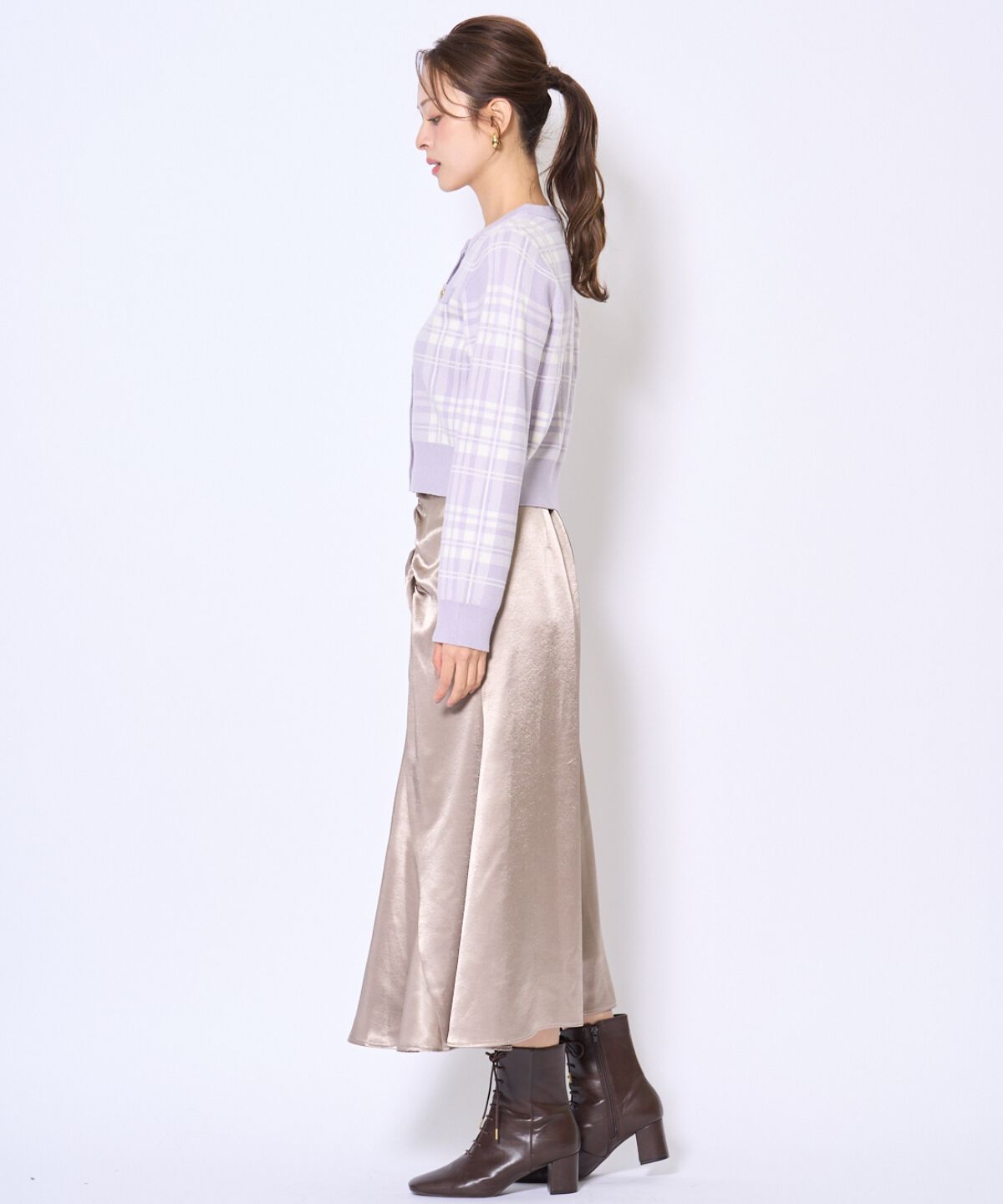 アンドクチュール「チェックジャガードニットカーディガン」|カーディガン|