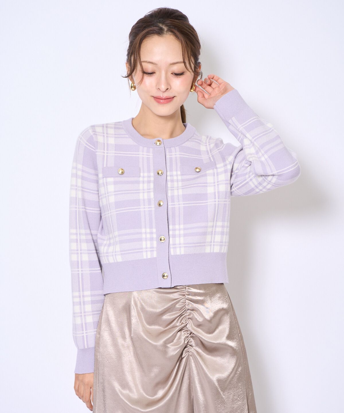 アンドクチュール「チェックジャガードニットカーディガン」|カーディガン|