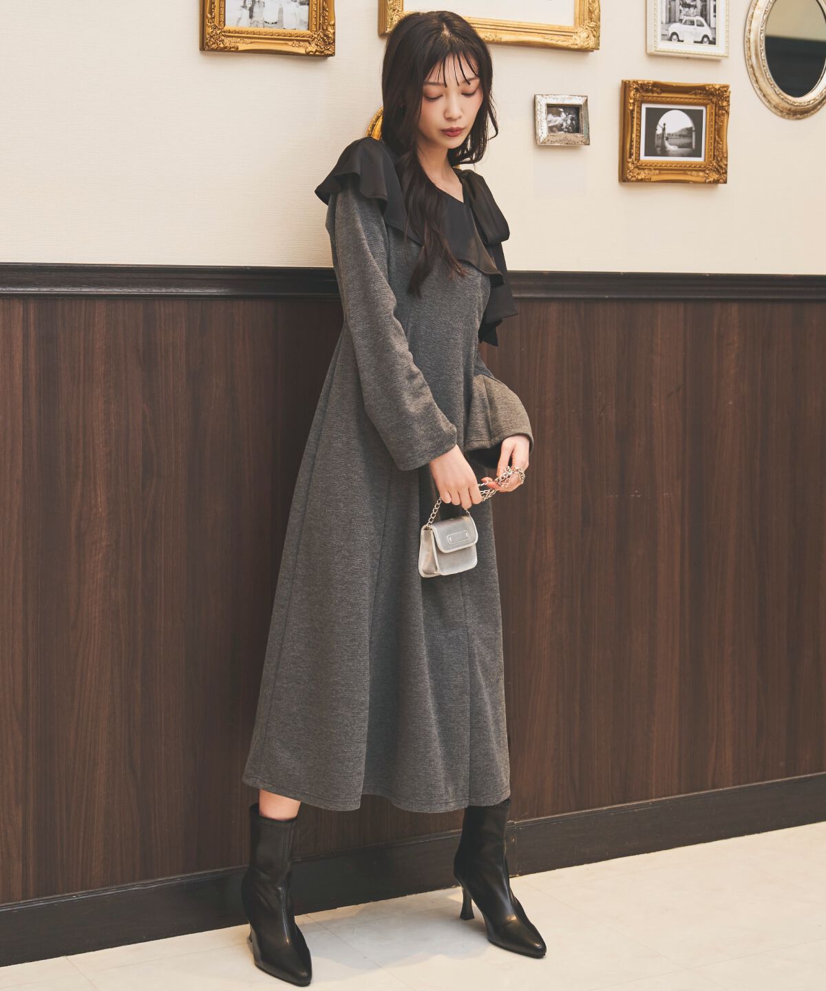 アンドクチュール「ショルダーリボンカットソーワンピース」|ワンピース|