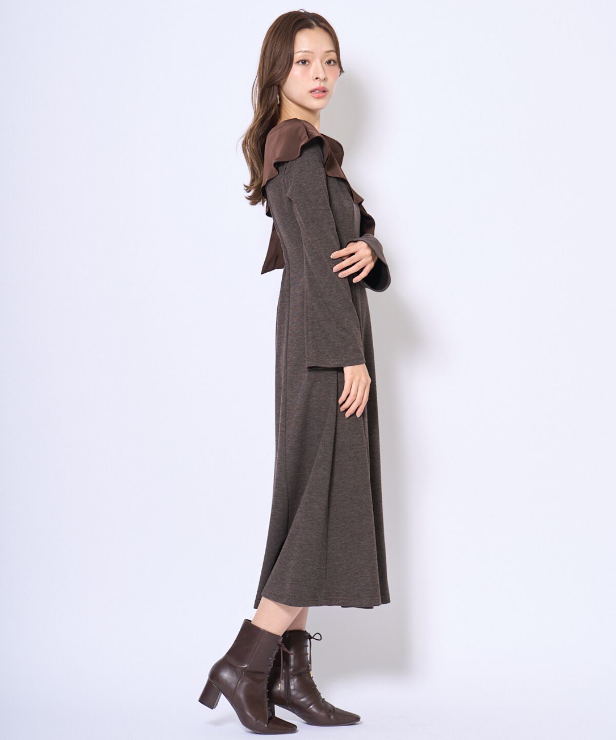 アンドクチュール「ショルダーリボンカットソーワンピース」|ワンピース|