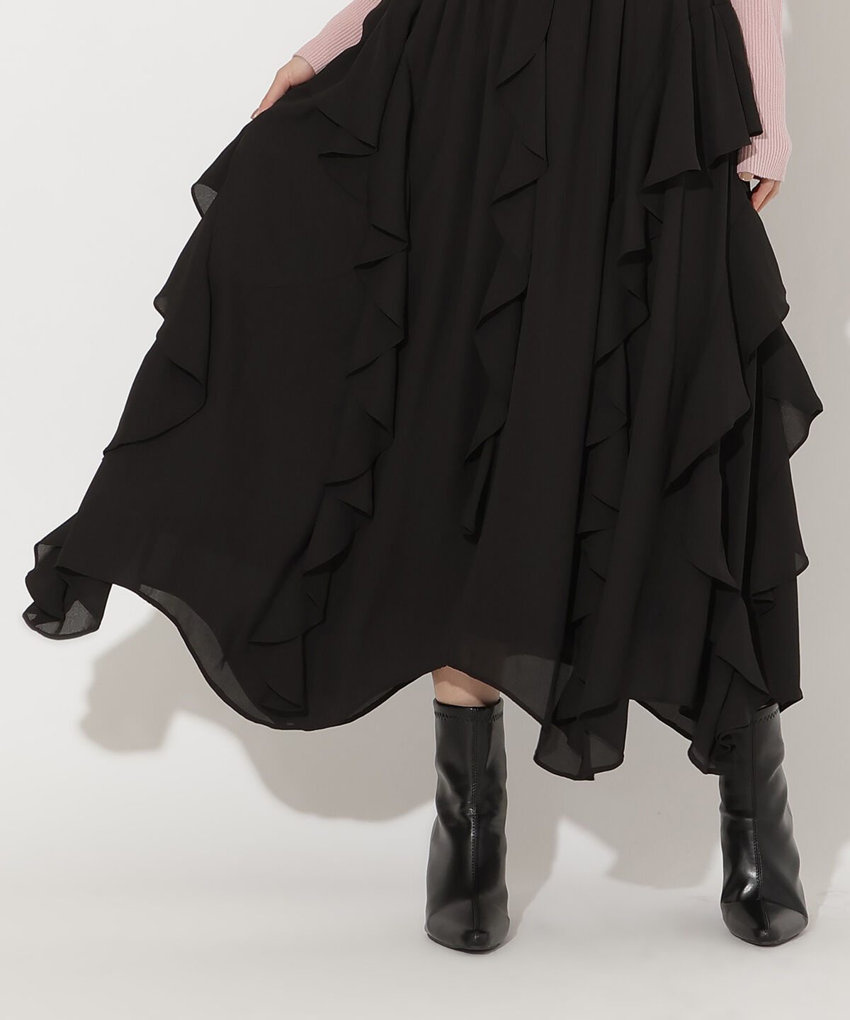 アンドクチュール「ラッフル切替フレアスカート」|フレア|