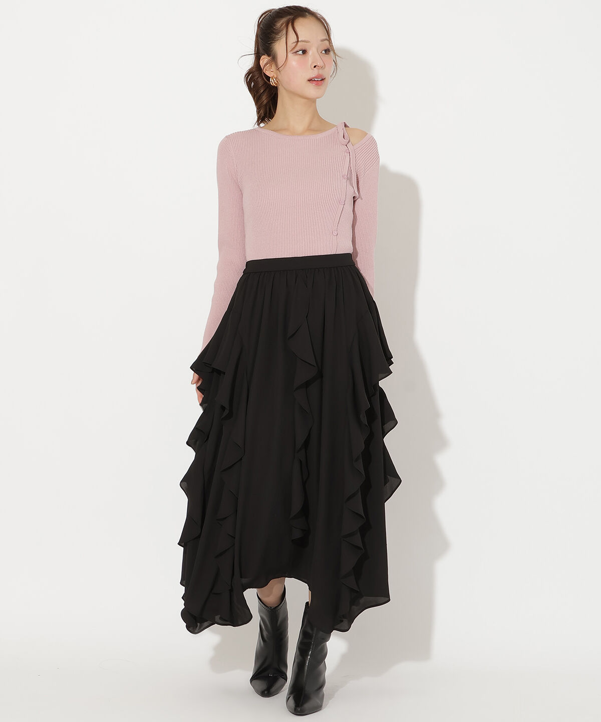 アンドクチュール「ラッフル切替フレアスカート」|フレア|