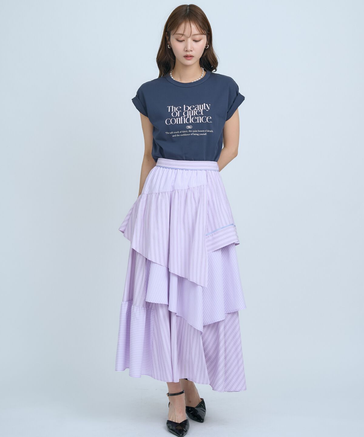 アンドクチュール「マルチストライプスカート」|フレア|