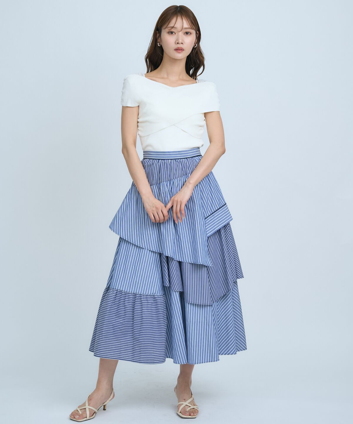 アンドクチュール「マルチストライプスカート」|フレア|