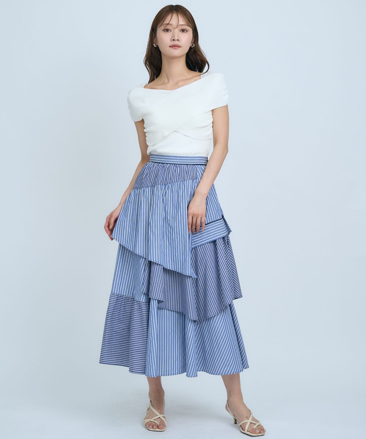 アンドクチュール「マルチストライプスカート」|フレア|