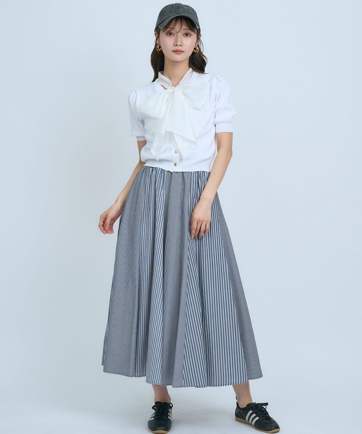 アンドクチュール「異素材リボン半袖ニットカーディガン」|カーディガン|