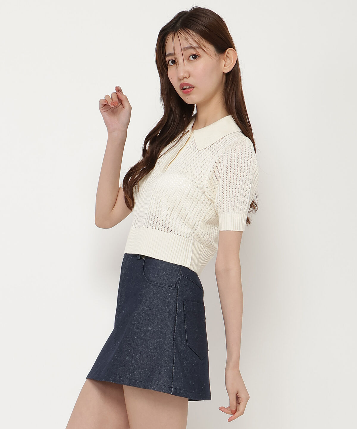 REDYAZEL「シアークロップドポロニットトップス」|ニット・セーター|