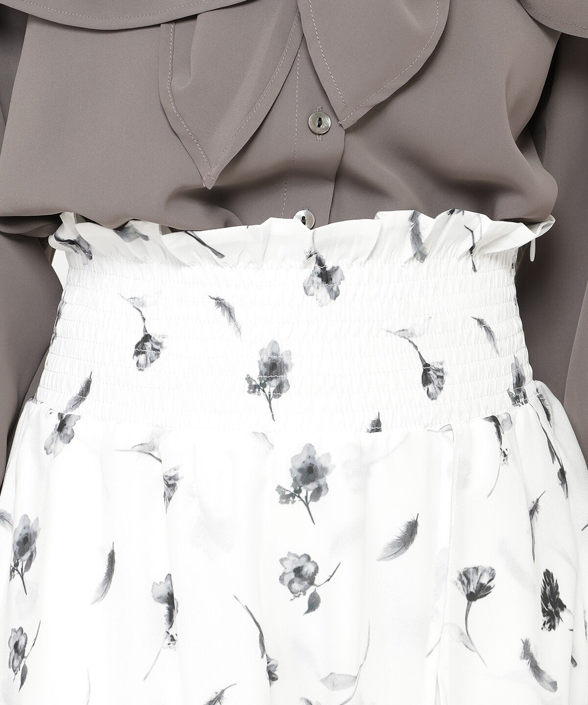 REDYAZEL「フェザープリントスリットスカショートパン」|フレア|