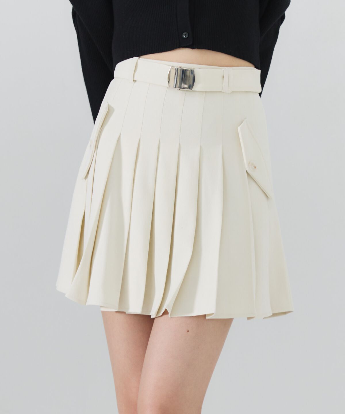 REDYAZEL「ベルテッドプリーツミニスカート」|フレア|