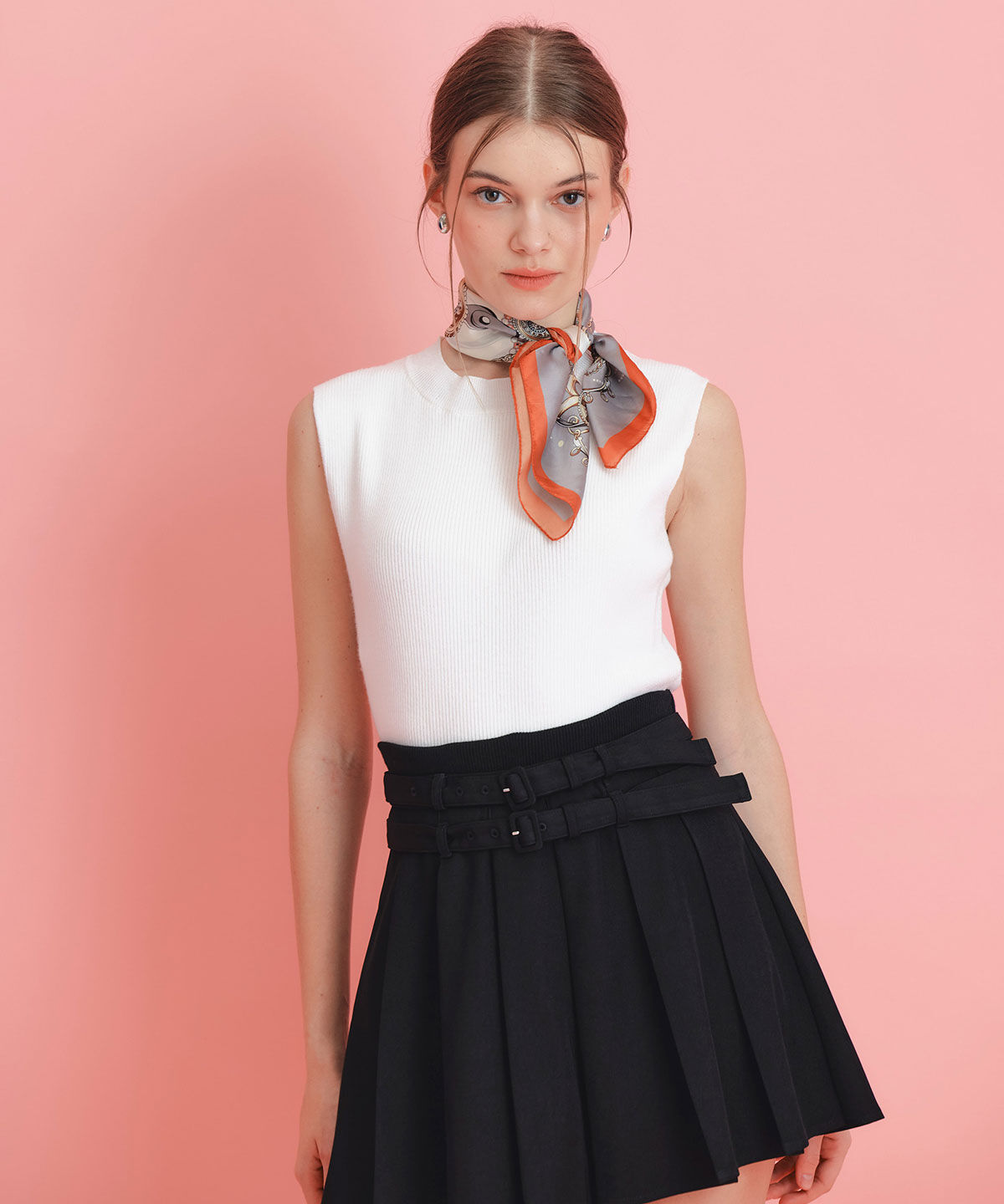 REDYAZEL「ウエストリブダブルベルトプリーツミニスカート」|フレア|