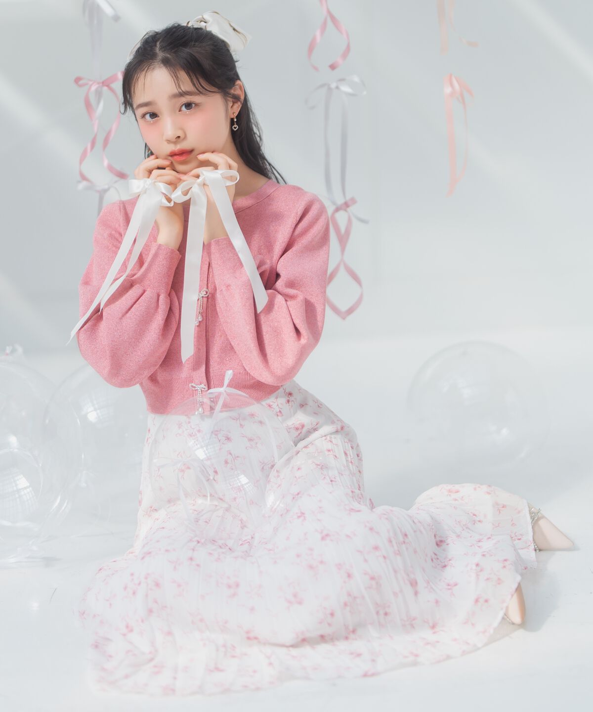 WILLSELECTION「ランダムプリーツフラワースカート」|フレア|赤系花柄