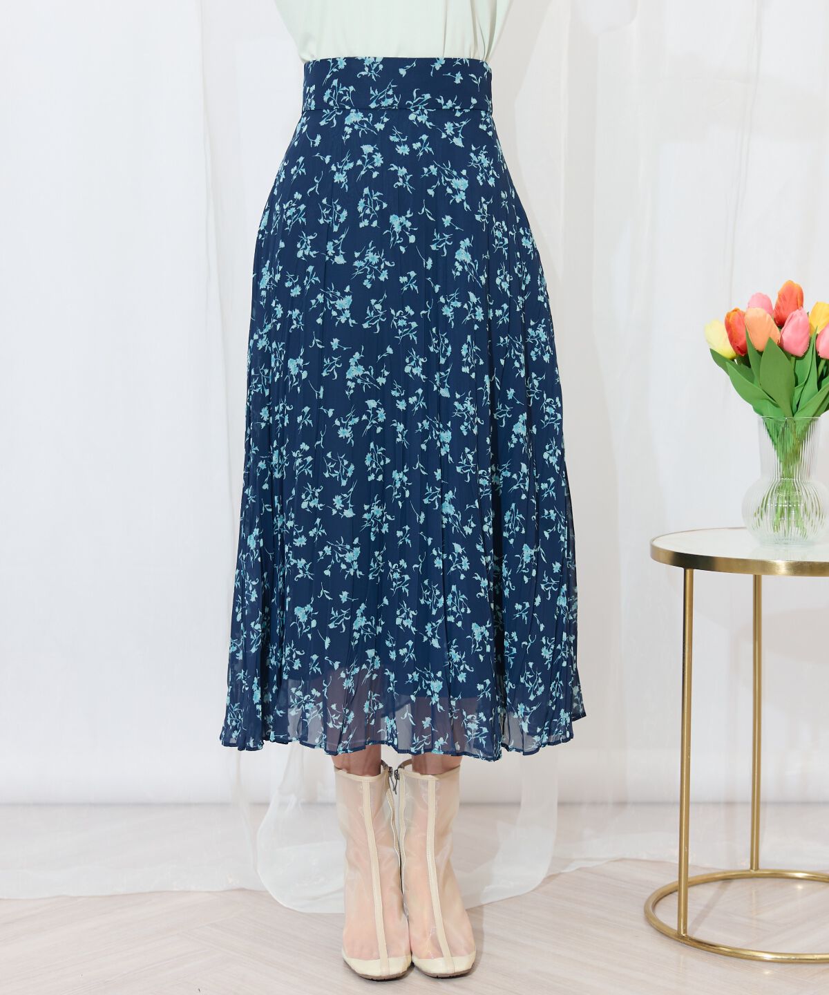 WILLSELECTION「ランダムプリーツフラワースカート」|フレア|