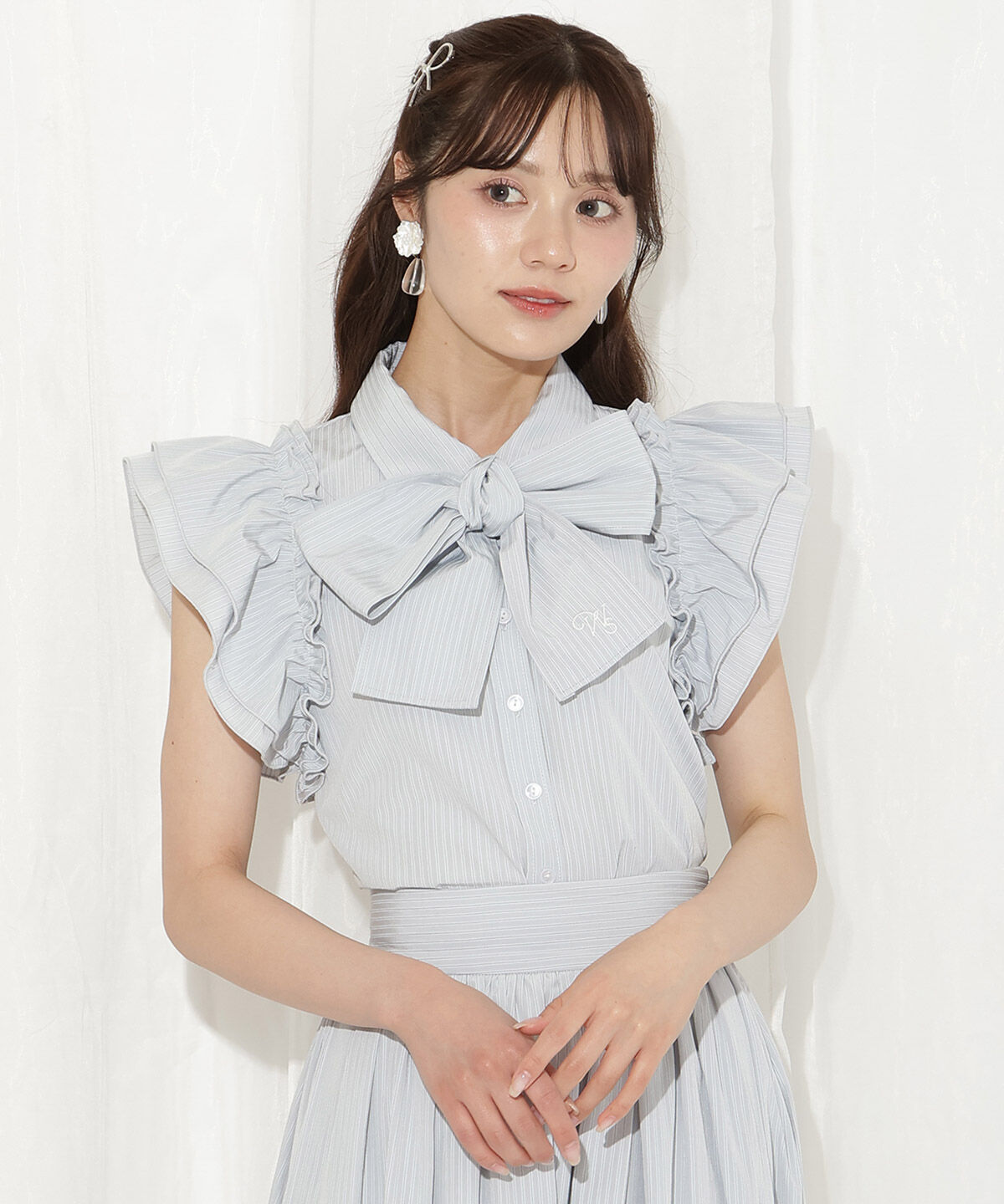 WILLSELECTION「刺繍入りボウタイストライプブラウス」|シャツ・ブラウス|