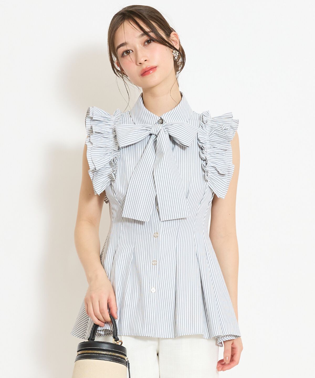 WILLSELECTION「フリルスリーブペプラムブラウス」|シャツ・ブラウス|black/borderｽﾄﾗｲﾌﾟ