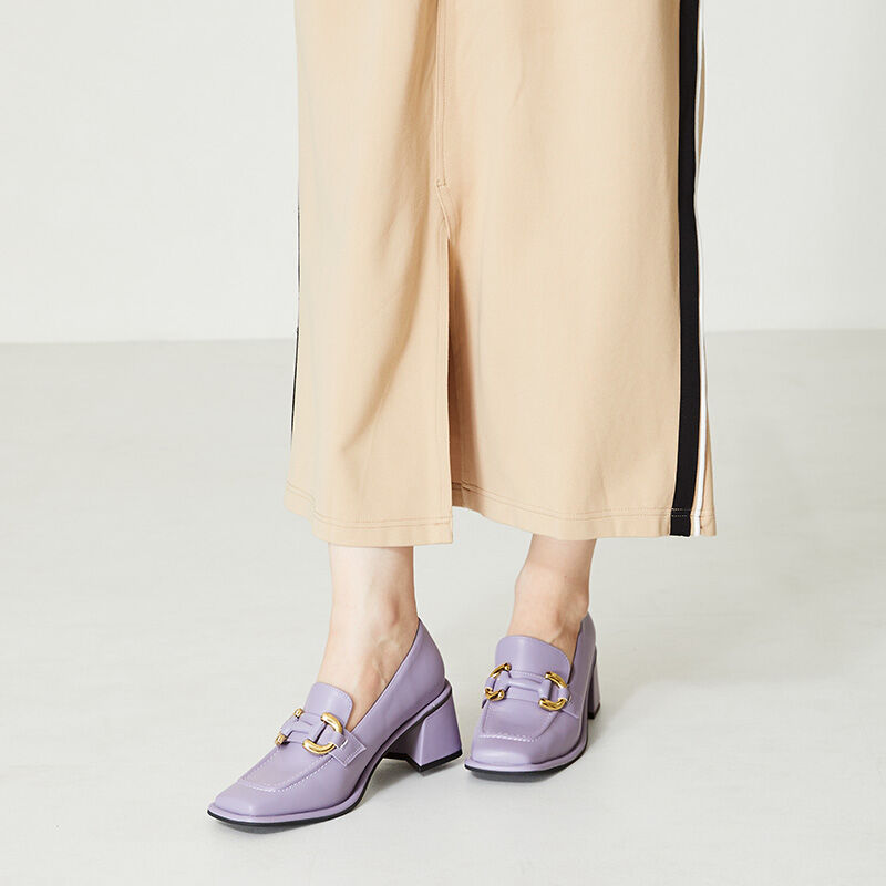 ORiental TRaffic「【アウトレット価格】ワイドスクエアトゥヒールローファー/31120」|パンプス|PURPLE