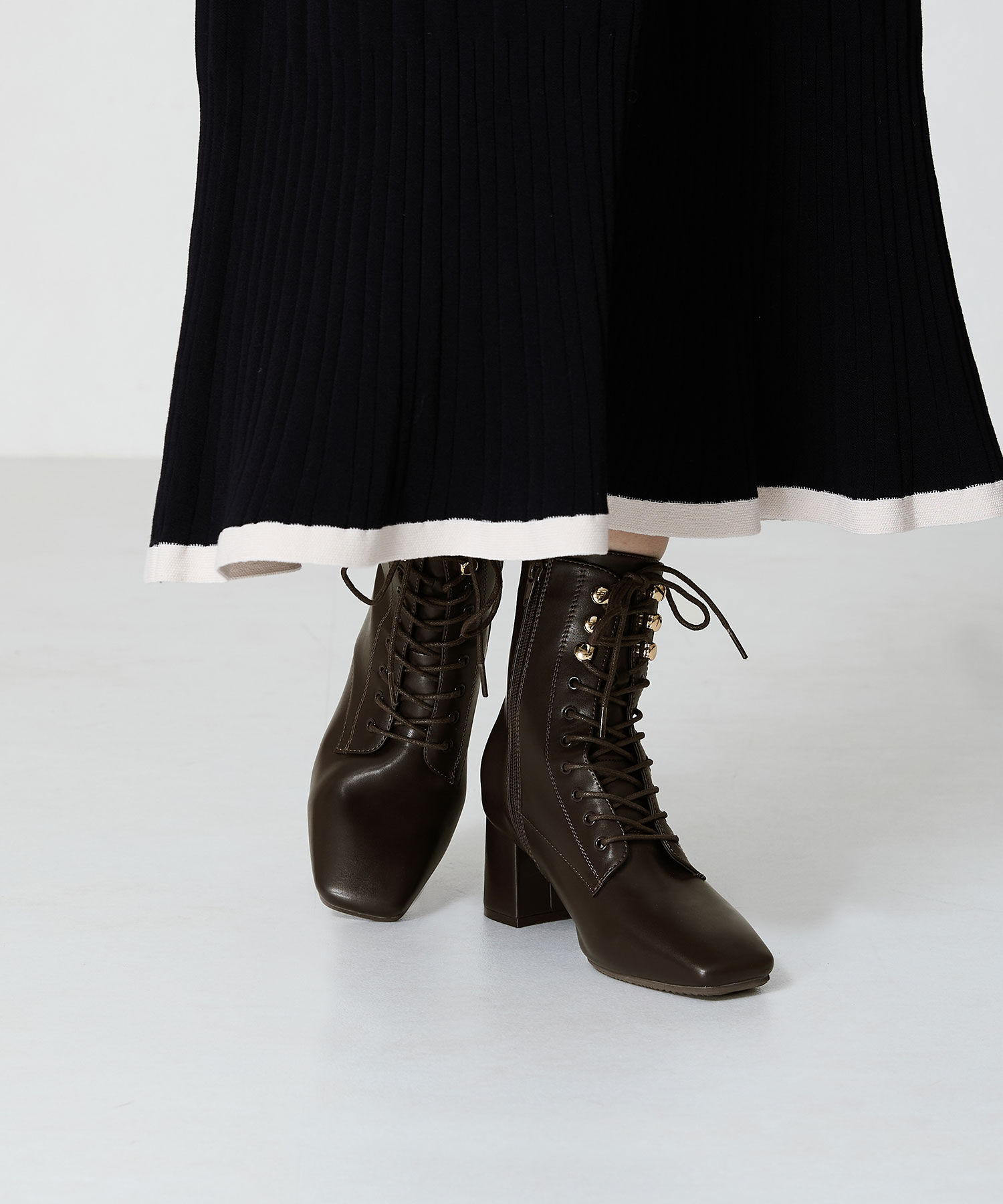 ORiental TRaffic「スクエアトゥ レースアップ ヒールブーツ /41428 袴ブーツ」|ショートブーツ|