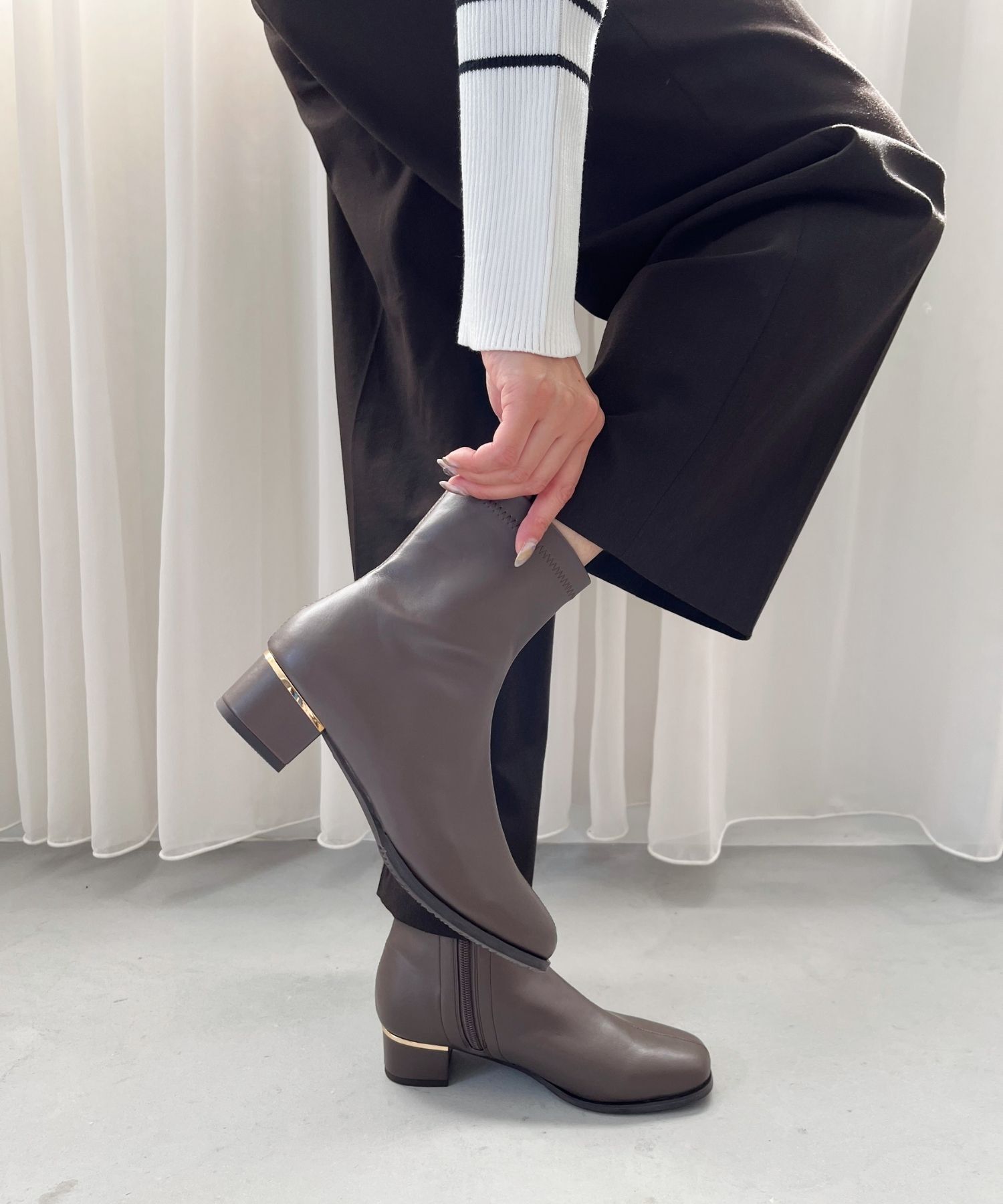 WA Oriental TRaffic「ヒールパーツ ストレッチ ブーツ /52402 シンプル 通勤 ショートブーツ」|ショートブーツ|BROWN