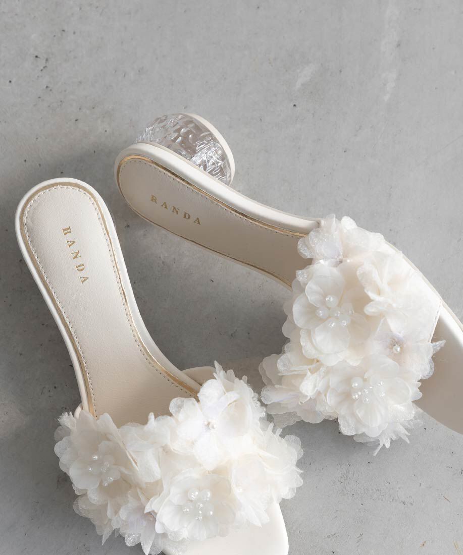  「シフォンフラワーミュールサンダル」|パンプス|