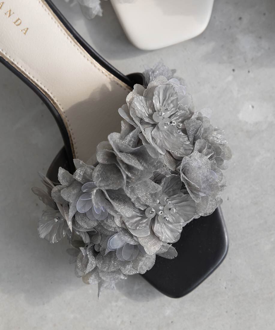  「シフォンフラワーミュールサンダル」|パンプス|